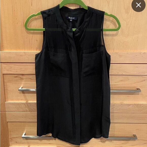 Madewell Black Silk Cargo Button Down Sleeveless Collared Blouse Size Small - Picture 1 of 5